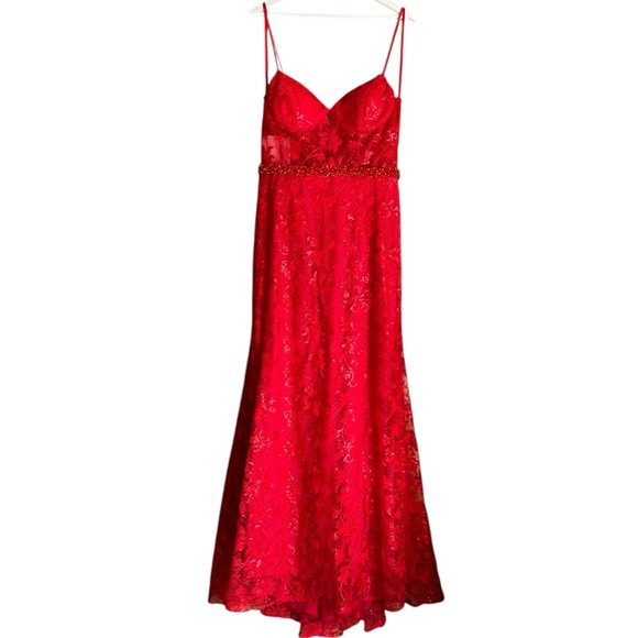 NWT Mac Duggal Gown 12406 Corset Floral Embroidered dress in Red Size 10 - Picture 3 of 10